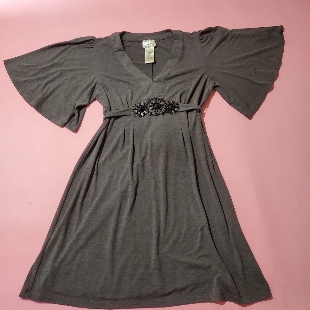 ICE Totally 2000s Y2K Vintage Statement Tie Belt Knit Dress Rhinestones Beads